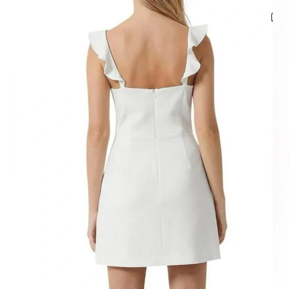 French Connection White Square-Neck Mini Dress with Ruffle Straps worn once - Picture 2 of 5